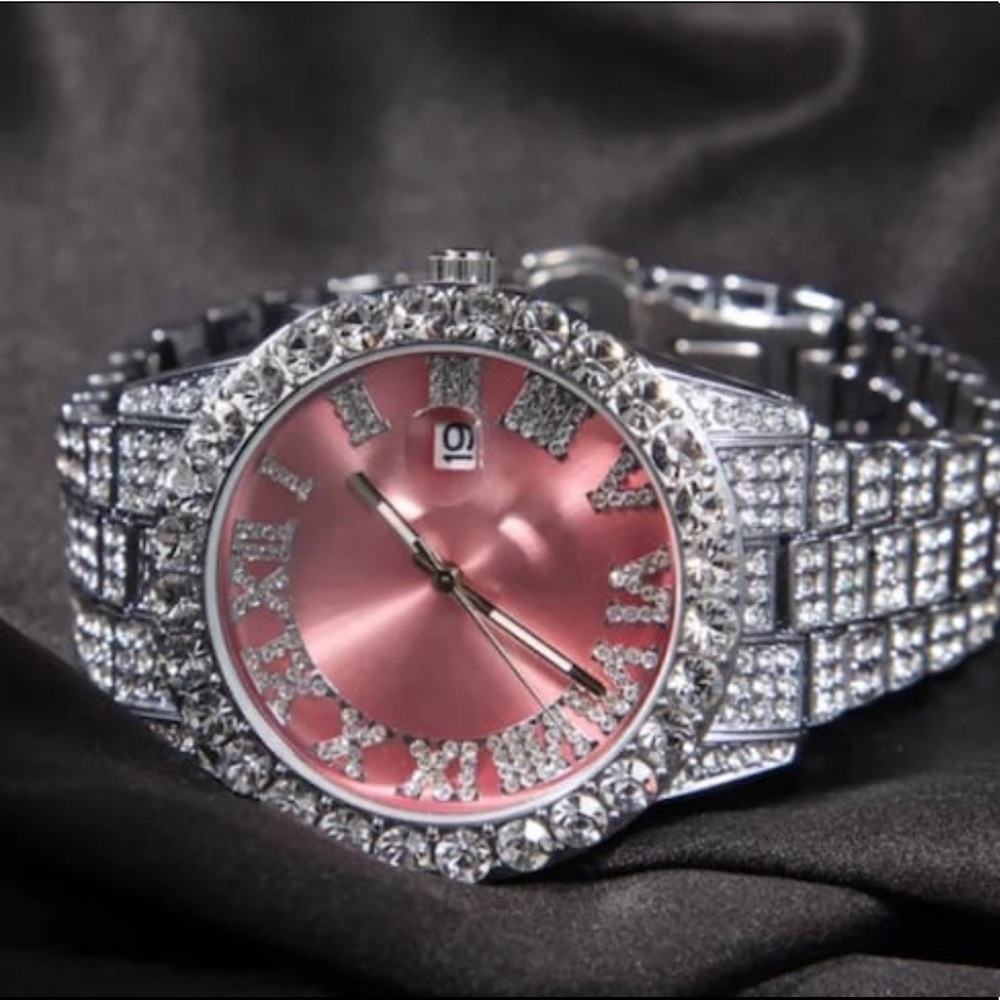 Silver pink watch ,THE HIP HOP Big Dial Full Iced Out ,Men Watches - Picture 4 of 5